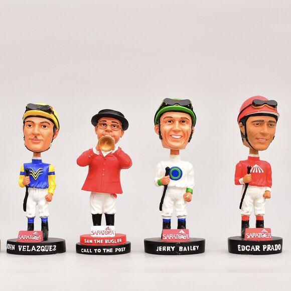 SARATOGA RACE BAILEY PRADO VELAZQUEZ BOBBLEHEADS JOCKEY HORSE RACING SAM BUGLER - Picture 1 of 6